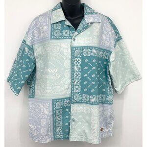 Dickies Mens Size Medium Button Up Work Shirt Bandana Blue White Paisley Vintage